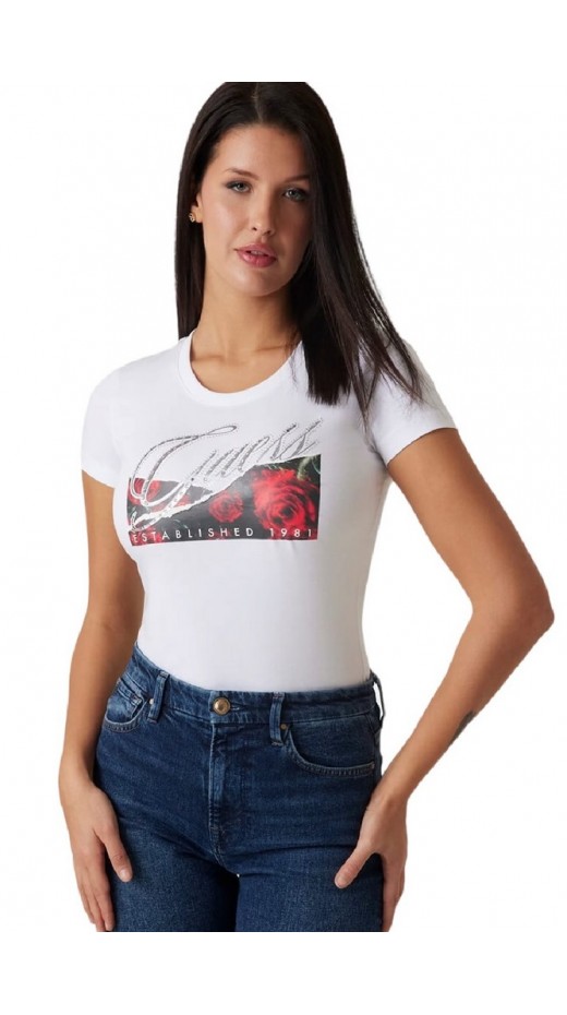 GUESS SS CN ROSES PRINT T-SHIRT ΜΠΛΟΥΖΑ ΓΥΝΑΙΚΕΙΑ WHITE