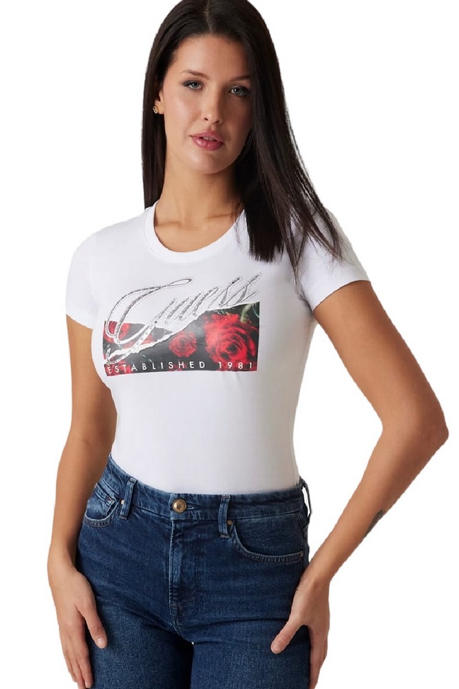 GUESS SS CN ROSES PRINT T-SHIRT ΜΠΛΟΥΖΑ ΓΥΝΑΙΚΕΙΑ WHITE
