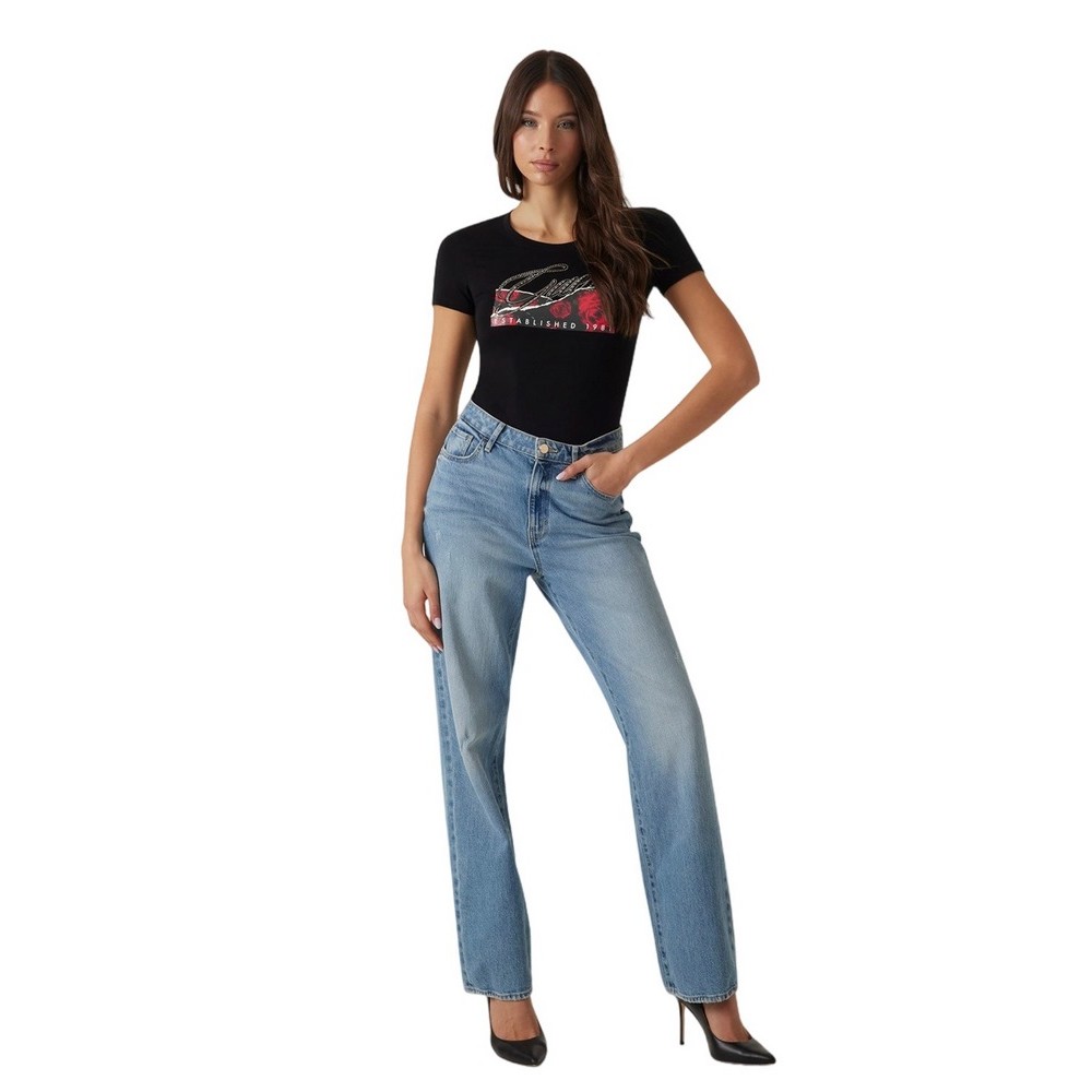 GUESS SS CN ROSES PRINT T-SHIRT ΜΠΛΟΥΖΑ ΓΥΝΑΙΚΕΙΑ BLACK