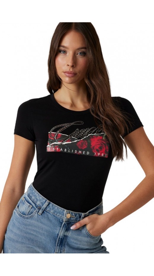 GUESS SS CN ROSES PRINT T-SHIRT ΜΠΛΟΥΖΑ ΓΥΝΑΙΚΕΙΑ BLACK
