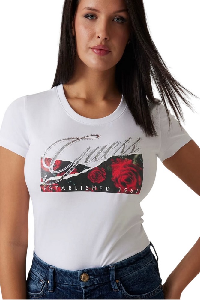 GUESS SS CN ROSES PRINT T-SHIRT ΜΠΛΟΥΖΑ ΓΥΝΑΙΚΕΙΑ WHITE