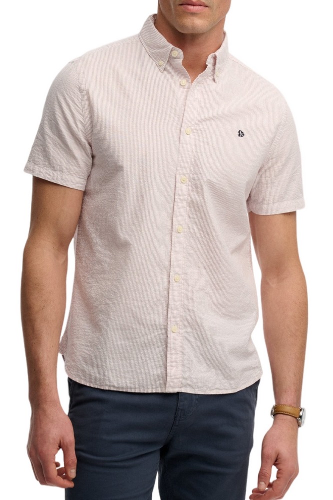 SUPERDRY D4 STUD CLASSIC SEERSUCKER SHIRT ΠΟΥΚΑΜΙΣΟ ΑΝΔΡΙΚΟ PINK