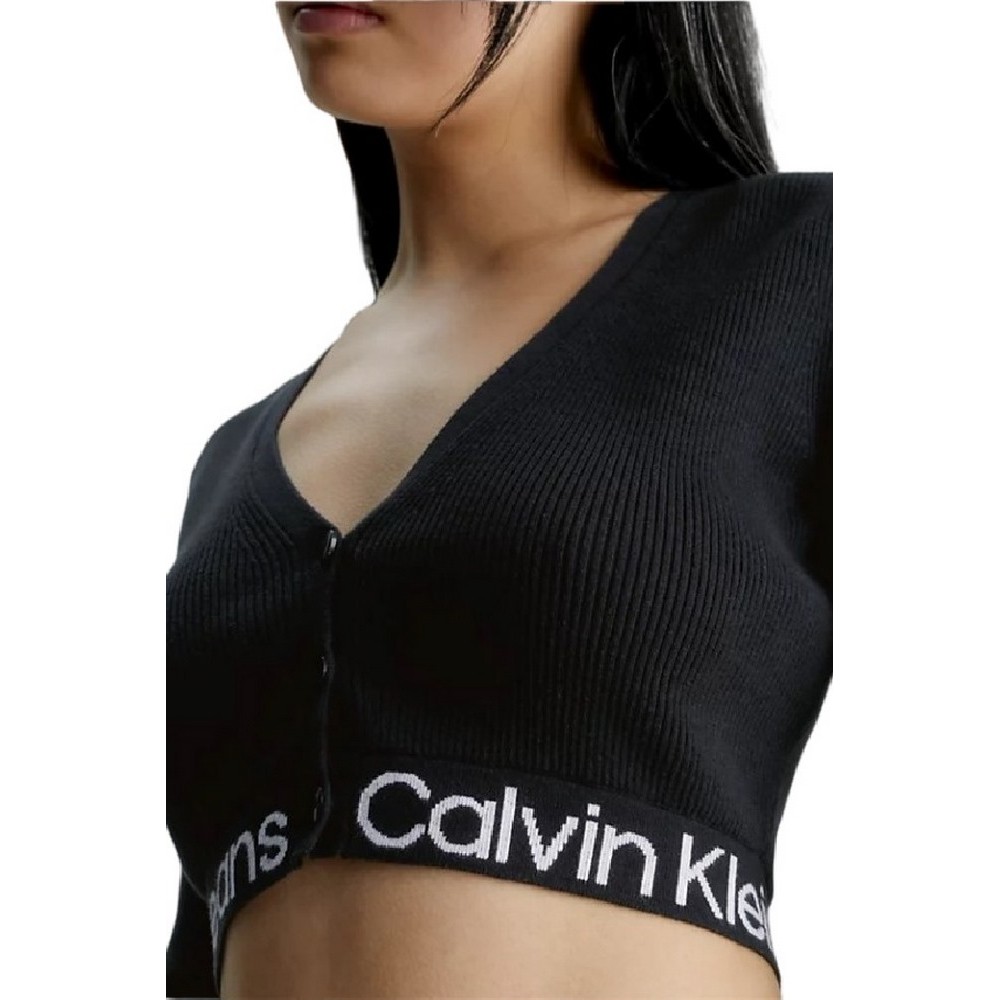 CALVIN KLEIN JEANS LOGO INTARSIA SWEATER CARDIGAN ΖΑΚΕΤΑ ΓΥΝΑΙΚΕΙΑ BLACK