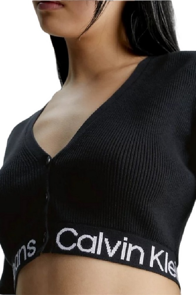 CALVIN KLEIN JEANS LOGO INTARSIA SWEATER CARDIGAN ΖΑΚΕΤΑ ΓΥΝΑΙΚΕΙΑ BLACK