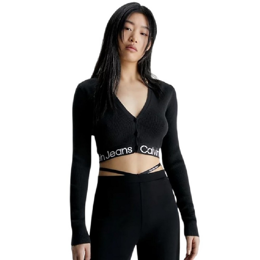 CALVIN KLEIN JEANS LOGO INTARSIA SWEATER CARDIGAN ΖΑΚΕΤΑ ΓΥΝΑΙΚΕΙΑ BLACK