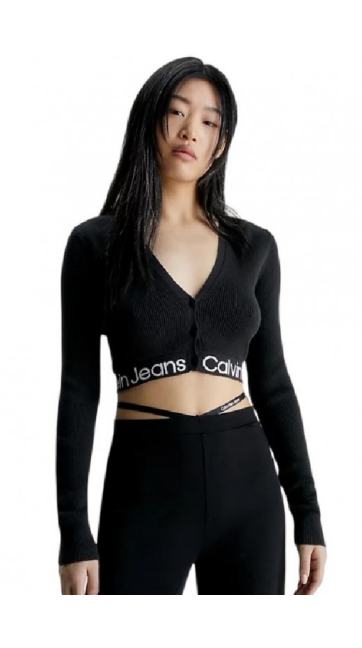 CALVIN KLEIN JEANS LOGO INTARSIA SWEATER CARDIGAN ΖΑΚΕΤΑ ΓΥΝΑΙΚΕΙΑ BLACK
