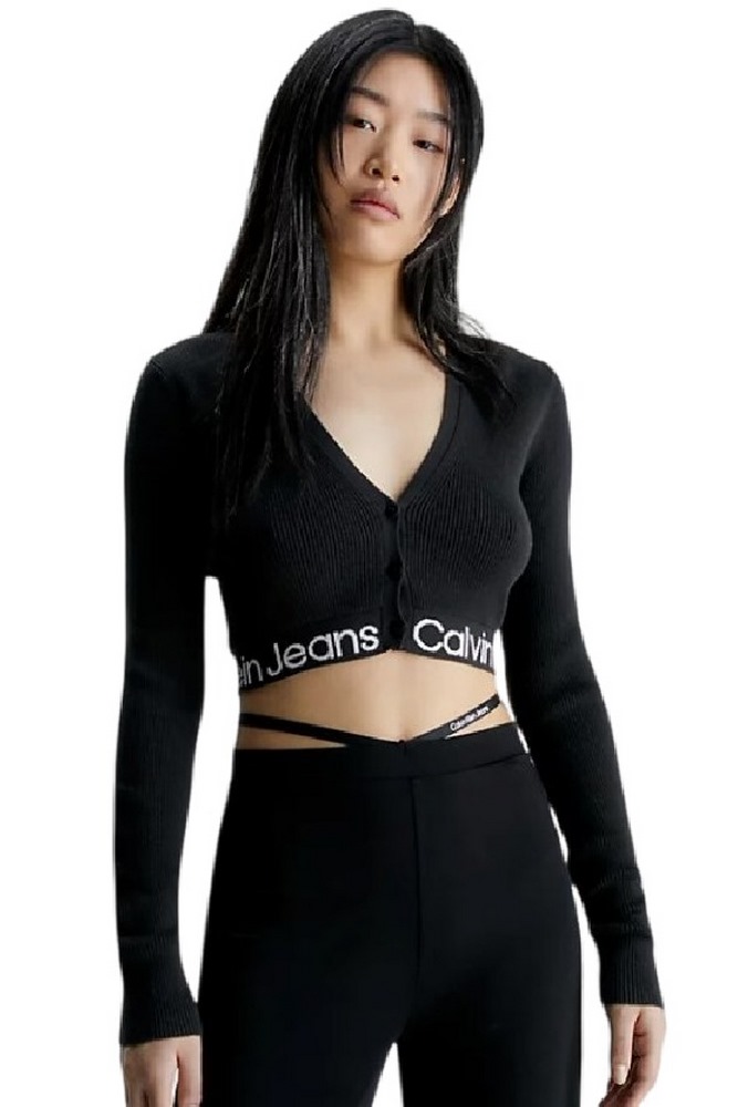 CALVIN KLEIN JEANS LOGO INTARSIA SWEATER CARDIGAN ΖΑΚΕΤΑ ΓΥΝΑΙΚΕΙΑ BLACK
