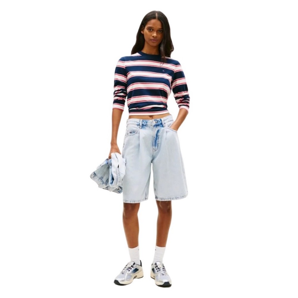 TOMMY JEANS CHARLIE LS SHORT PLEAT BJ6014 ΤΖΙΝ ΒΕΡΜΟΥΔΑ ΓΥΝΑΙΚΕΙΑ DENIM LIGHT