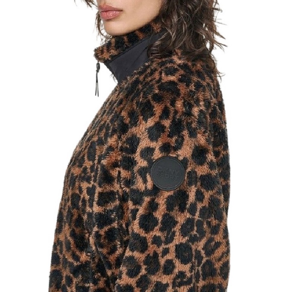 DKNY PRINTED SHERPA FULL ZIP JACKET ΜΠΟΥΦΑΝ ΓΥΝΑΙΚΕΙΟ LEOPARD PRINT