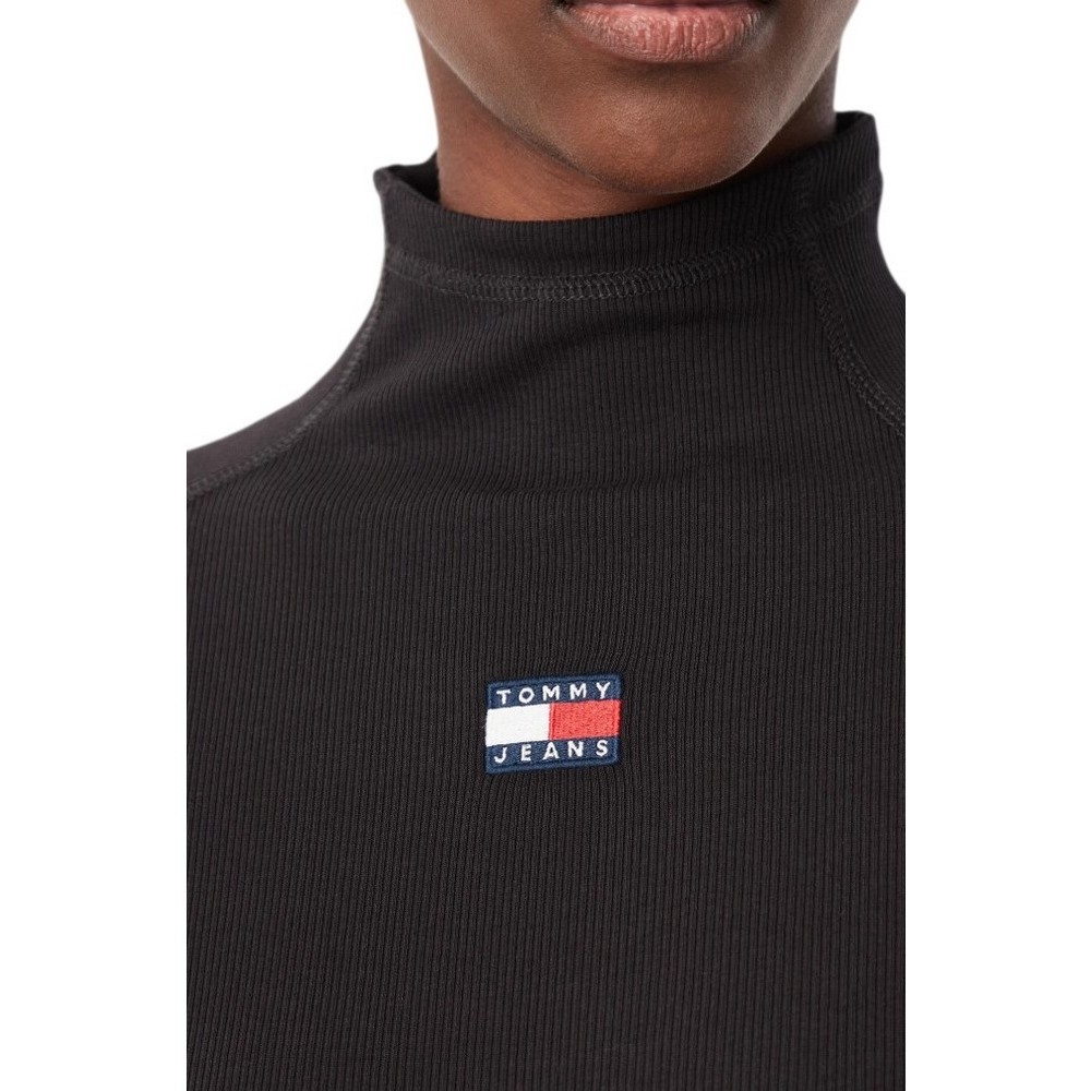 TOMMY JEANS SLIM RIB LS MOCK BADGE ΜΠΛΟΥΖΑ ΓΥΝΑΙΚΕΙΑ BLACK