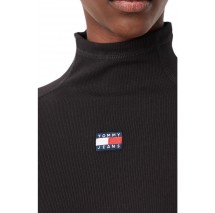 TOMMY JEANS SLIM RIB LS MOCK BADGE ΜΠΛΟΥΖΑ ΓΥΝΑΙΚΕΙΑ BLACK