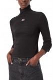 TOMMY JEANS SLIM RIB LS MOCK BADGE ΜΠΛΟΥΖΑ ΓΥΝΑΙΚΕΙΑ BLACK