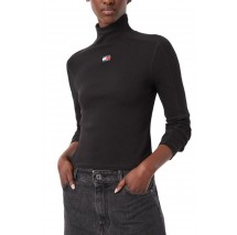 TOMMY JEANS SLIM RIB LS MOCK BADGE ΜΠΛΟΥΖΑ ΓΥΝΑΙΚΕΙΑ BLACK