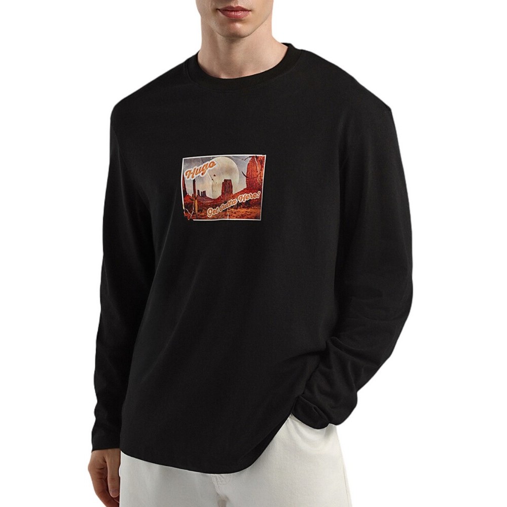 HUGO BOSS NEVALON JERSEY T-SHIRT ΜΠΛΟΥΖΑ ΜΑΚΡΥΜΑΝΙΚΗ ΑΝΔΡΙΚΗ BLACK