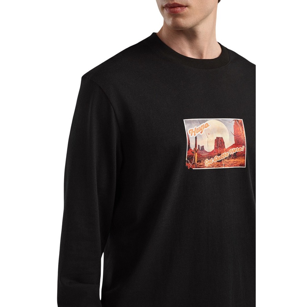 HUGO BOSS NEVALON JERSEY T-SHIRT ΜΠΛΟΥΖΑ ΜΑΚΡΥΜΑΝΙΚΗ ΑΝΔΡΙΚΗ BLACK