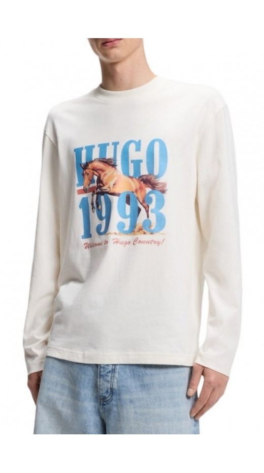 HUGO BOSS NEVALON JERSEY T-SHIRT ΜΠΛΟΥΖΑ ΜΑΚΡΥΜΑΝΙΚΗ ΑΝΔΡΙΚΗ OFF WHITE
