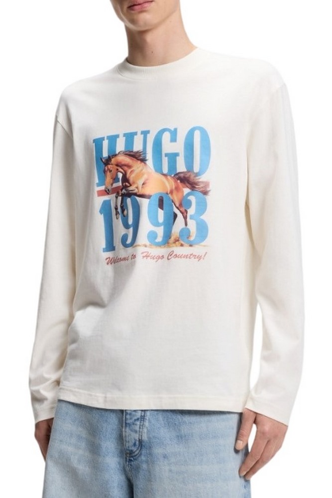 HUGO BOSS NEVALON JERSEY T-SHIRT ΜΠΛΟΥΖΑ ΜΑΚΡΥΜΑΝΙΚΗ ΑΝΔΡΙΚΗ OFF WHITE