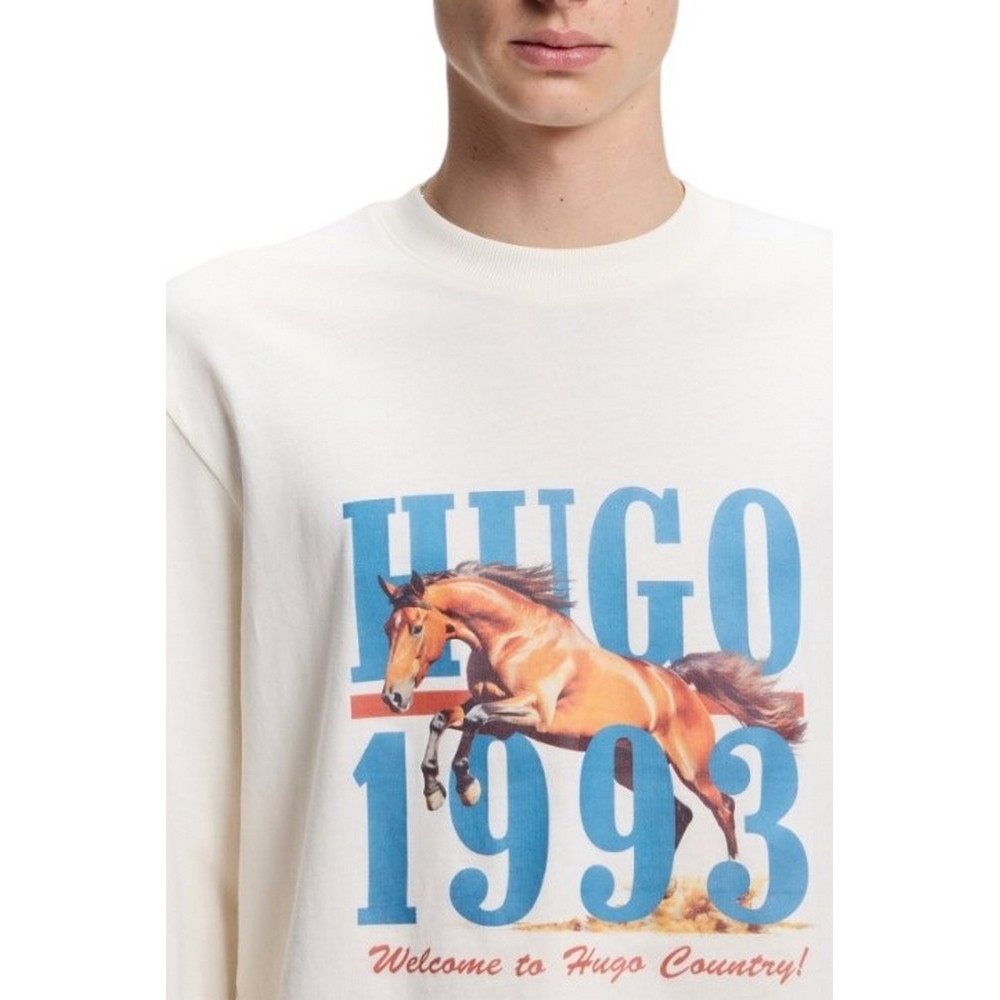 HUGO BOSS NEVALON JERSEY T-SHIRT ΜΠΛΟΥΖΑ ΜΑΚΡΥΜΑΝΙΚΗ ΑΝΔΡΙΚΗ OFF WHITE