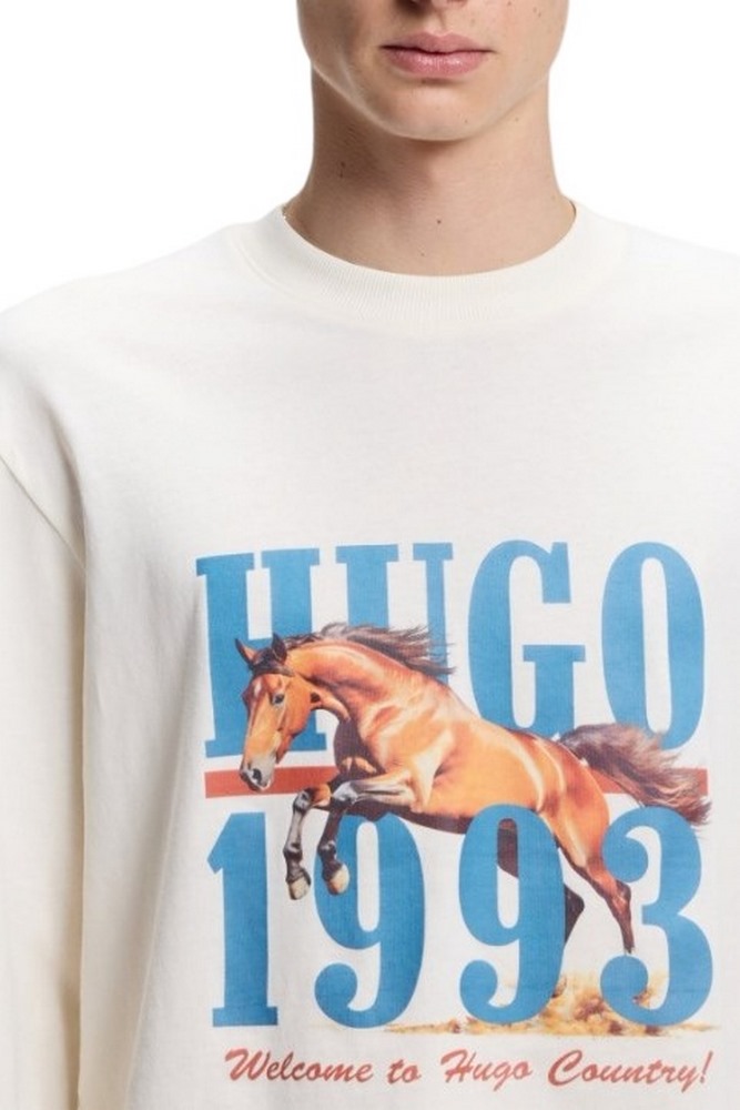 HUGO BOSS NEVALON JERSEY T-SHIRT ΜΠΛΟΥΖΑ ΜΑΚΡΥΜΑΝΙΚΗ ΑΝΔΡΙΚΗ OFF WHITE