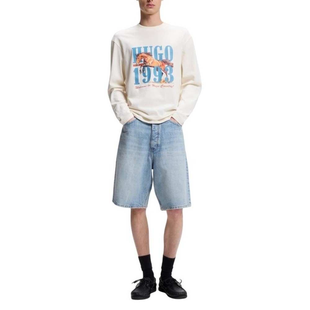 HUGO BOSS NEVALON JERSEY T-SHIRT ΜΠΛΟΥΖΑ ΜΑΚΡΥΜΑΝΙΚΗ ΑΝΔΡΙΚΗ OFF WHITE