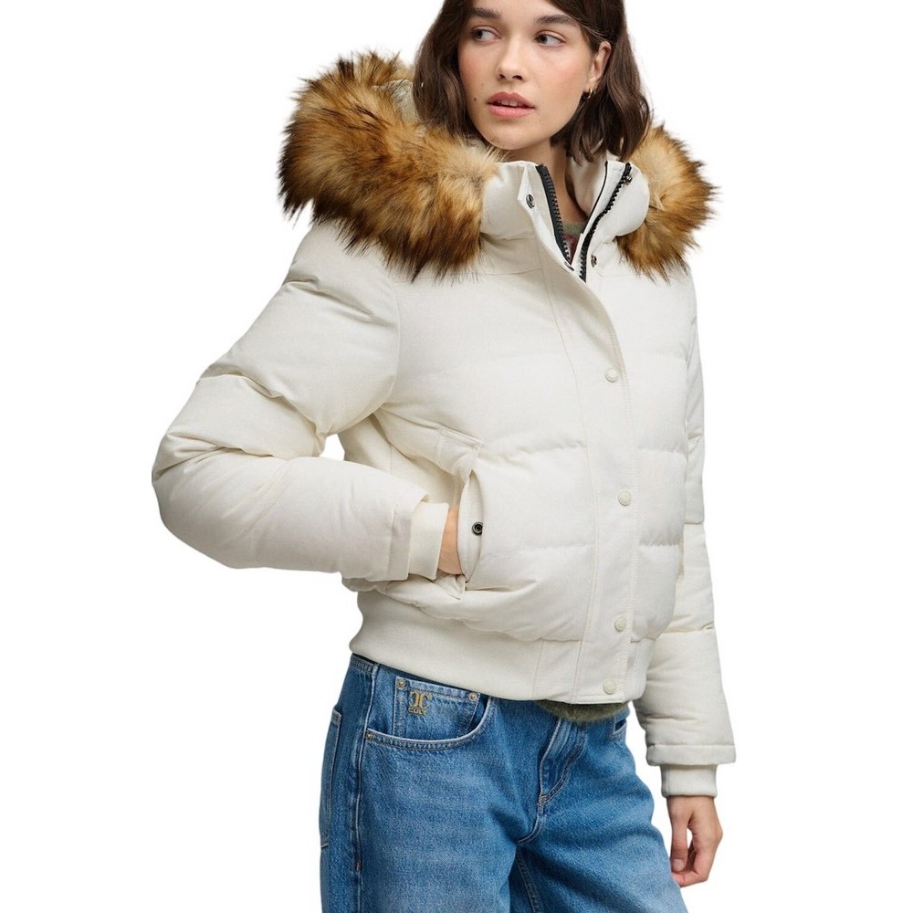 SUPERDRY EVEREST HOODED BOMBER JKT ΜΠΟΥΦΑΝ ΓΥΝΑΙΚΕΙΟ OFF WHITE