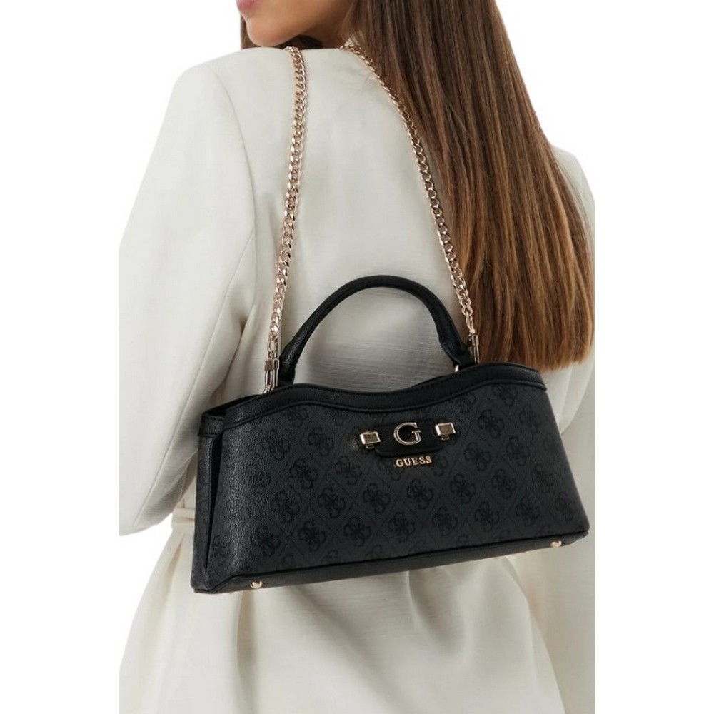 GUESS LINDSEY SMALL 2 COMP SATCHEL ΤΣΑΝΤΑ ΓΥΝΑΙΚΕΙΑ DARK GREY