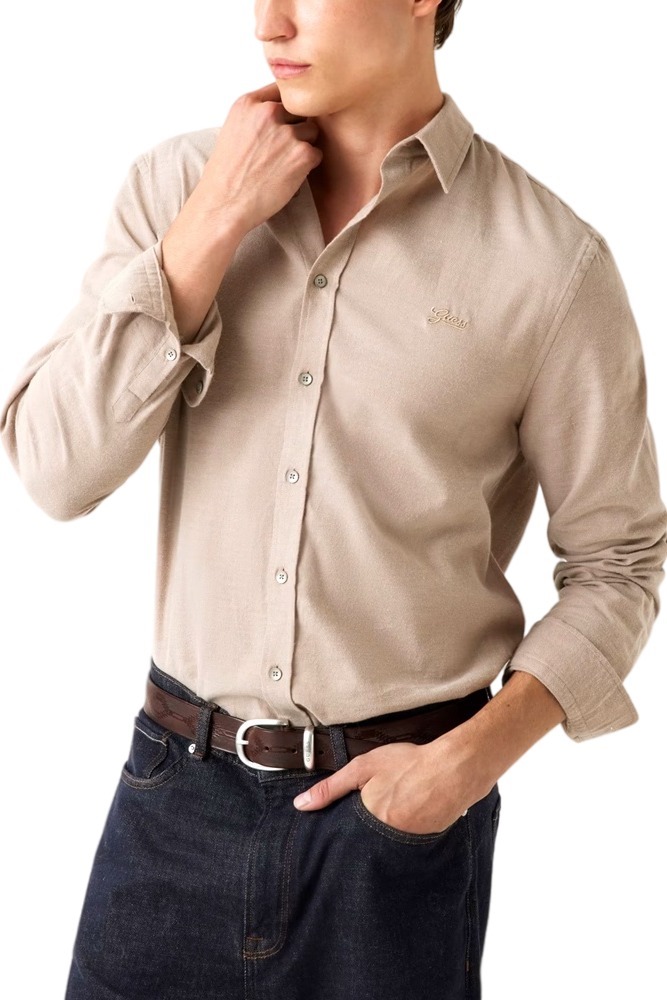 GUESS LS FLANNEL TWILL SHIRT ΠΟΥΚΑΜΙΣΟ ΑΝΔΡΙΚΟ BEIGE