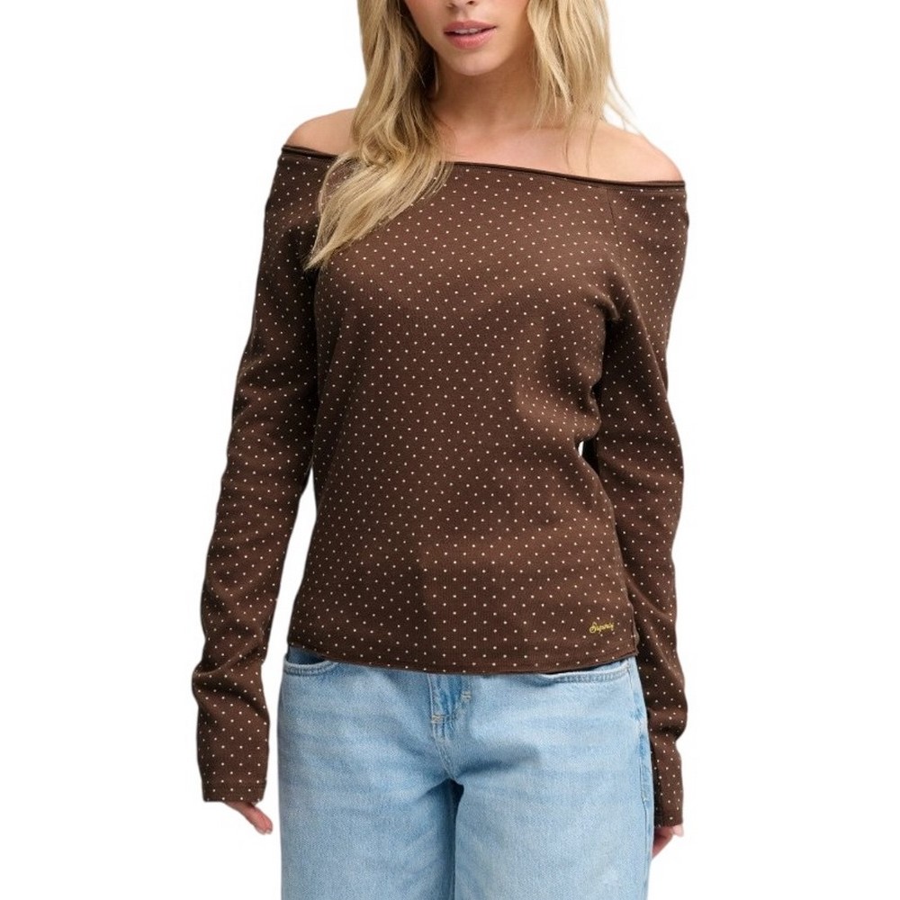 SUPERDRY BARDOT OFF SHOULDER ΤΟΠ ΜΠΛΟΥΖΑ ΓΥΝΑΙΚΕΙΑ CHESTNUT