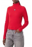 TOMMY JEANS SLIM RIB LS MOCK BADGE ΜΠΛΟΥΖΑ ΓΥΝΑΙΚΕΙΑ RED