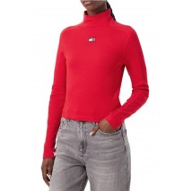 TOMMY JEANS SLIM RIB LS MOCK BADGE ΜΠΛΟΥΖΑ ΓΥΝΑΙΚΕΙΑ RED