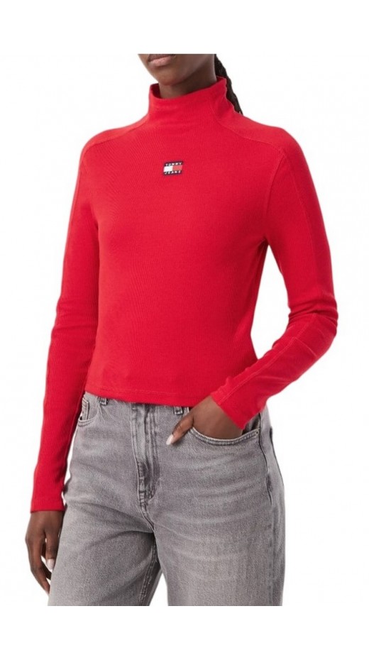 TOMMY JEANS SLIM RIB LS MOCK BADGE ΜΠΛΟΥΖΑ ΓΥΝΑΙΚΕΙΑ RED