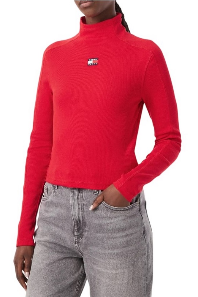 TOMMY JEANS SLIM RIB LS MOCK BADGE ΜΠΛΟΥΖΑ ΓΥΝΑΙΚΕΙΑ RED