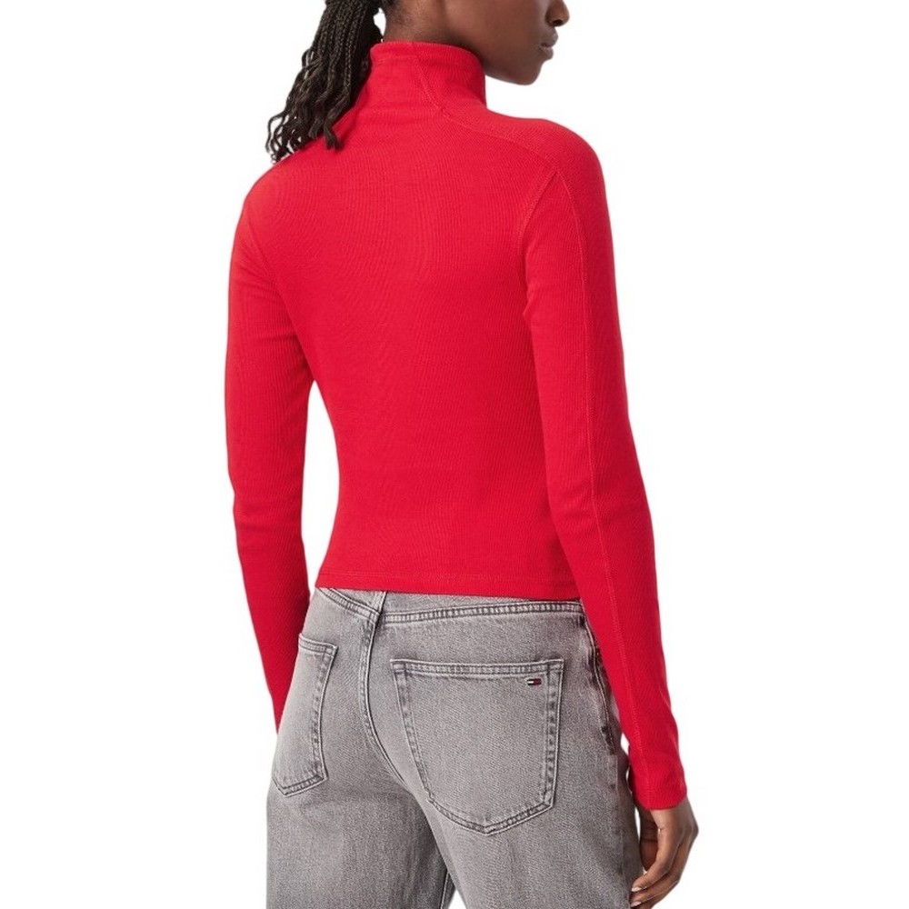 TOMMY JEANS SLIM RIB LS MOCK BADGE ΜΠΛΟΥΖΑ ΓΥΝΑΙΚΕΙΑ RED