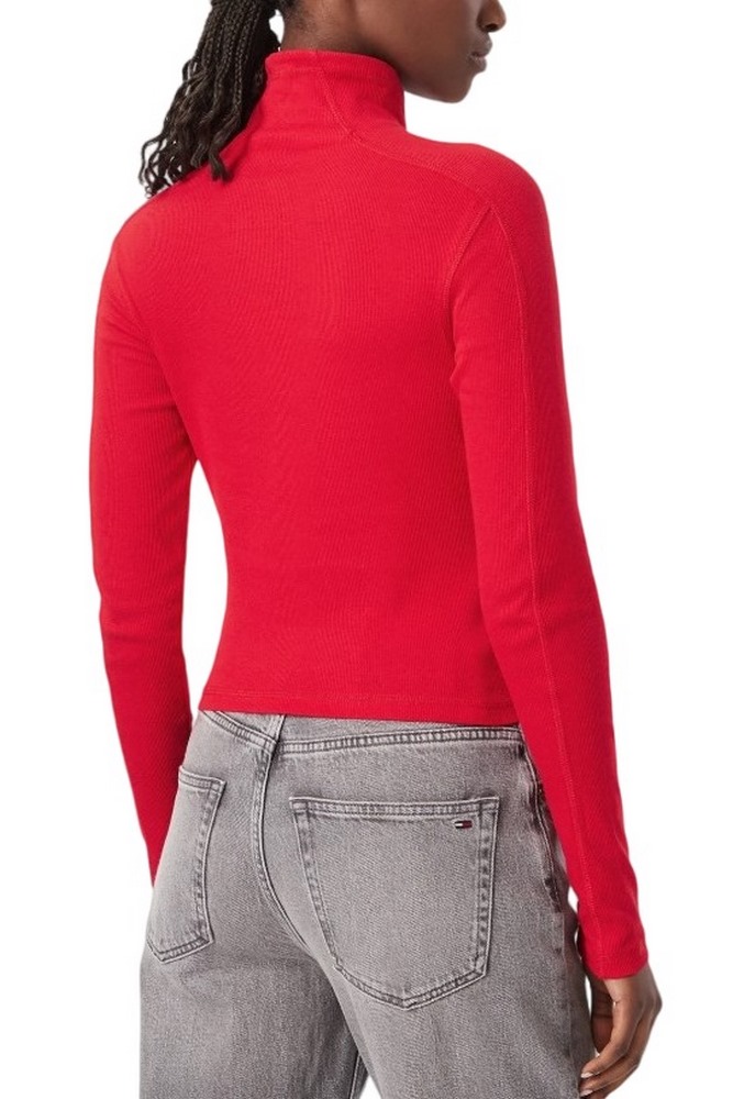 TOMMY JEANS SLIM RIB LS MOCK BADGE ΜΠΛΟΥΖΑ ΓΥΝΑΙΚΕΙΑ RED