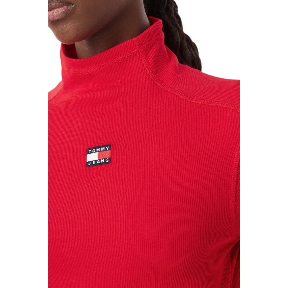TOMMY JEANS SLIM RIB LS MOCK BADGE ΜΠΛΟΥΖΑ ΓΥΝΑΙΚΕΙΑ RED