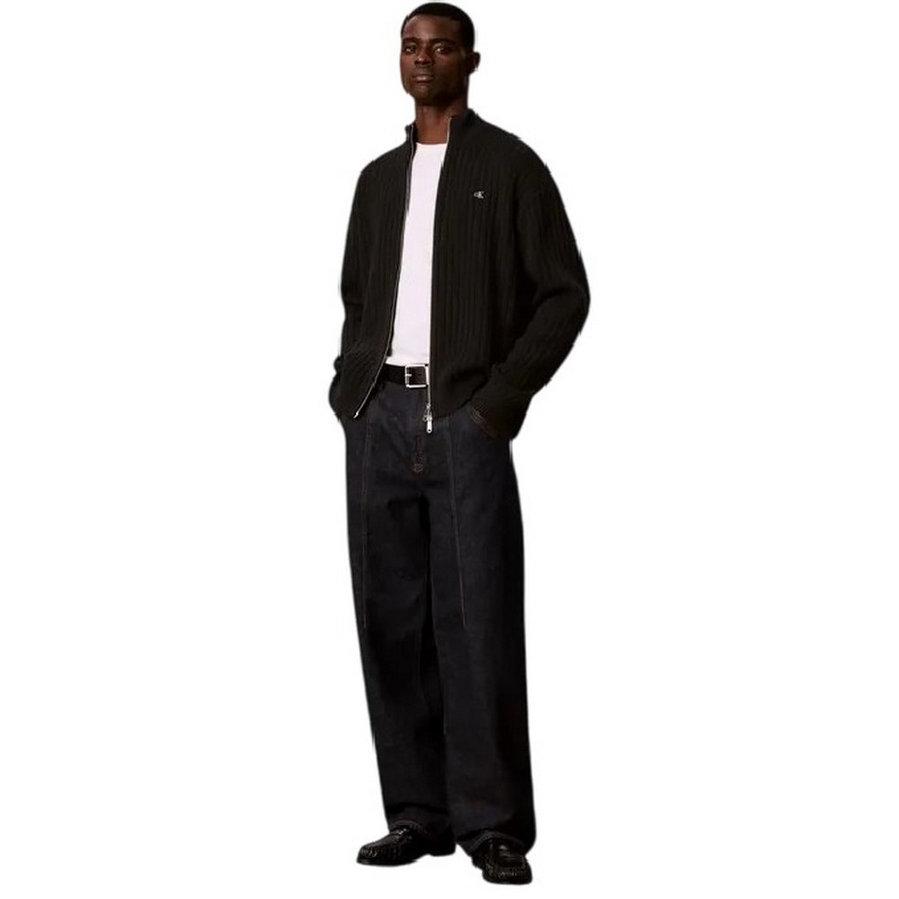 CALVIN KLEIN JEANS VERTICAL TEXTURE CTTN FZ SWTR ΖΑΚΕΤΑ ΠΛΕΚΤΗ ΑΝΔΡΙΚΗ BLACK