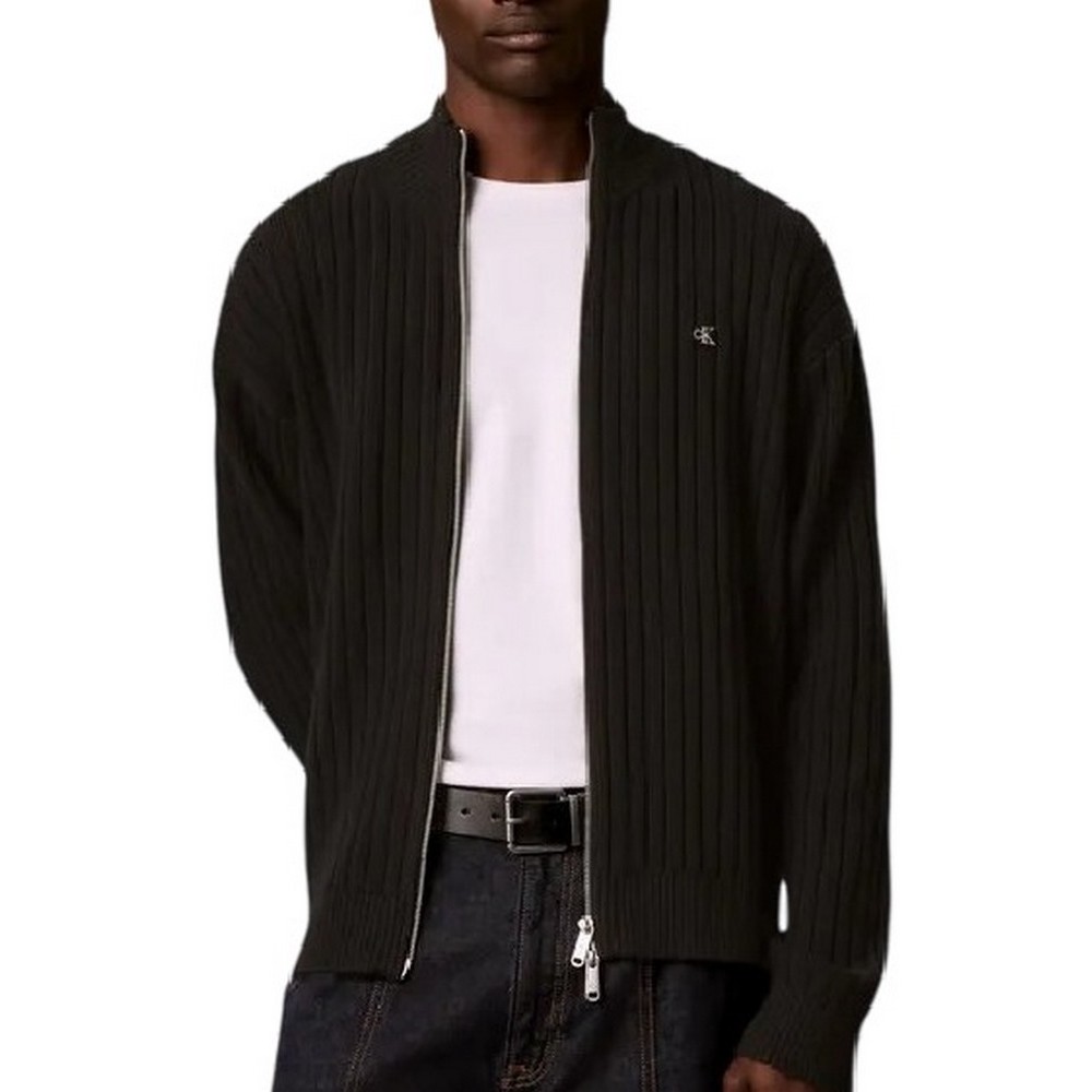 CALVIN KLEIN JEANS VERTICAL TEXTURE CTTN FZ SWTR ΖΑΚΕΤΑ ΠΛΕΚΤΗ ΑΝΔΡΙΚΗ BLACK