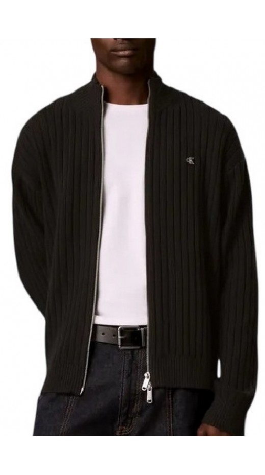 CALVIN KLEIN JEANS VERTICAL TEXTURE CTTN FZ SWTR ΖΑΚΕΤΑ ΠΛΕΚΤΗ ΑΝΔΡΙΚΗ BLACK