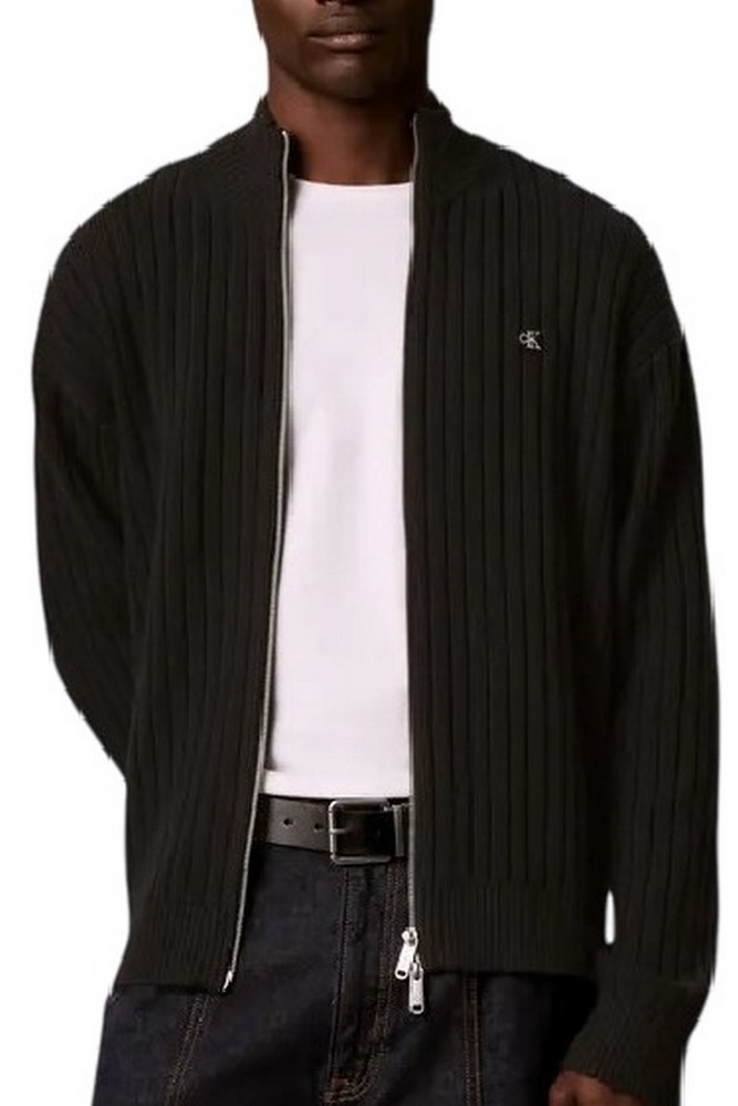 CALVIN KLEIN JEANS VERTICAL TEXTURE CTTN FZ SWTR ΖΑΚΕΤΑ ΠΛΕΚΤΗ ΑΝΔΡΙΚΗ BLACK