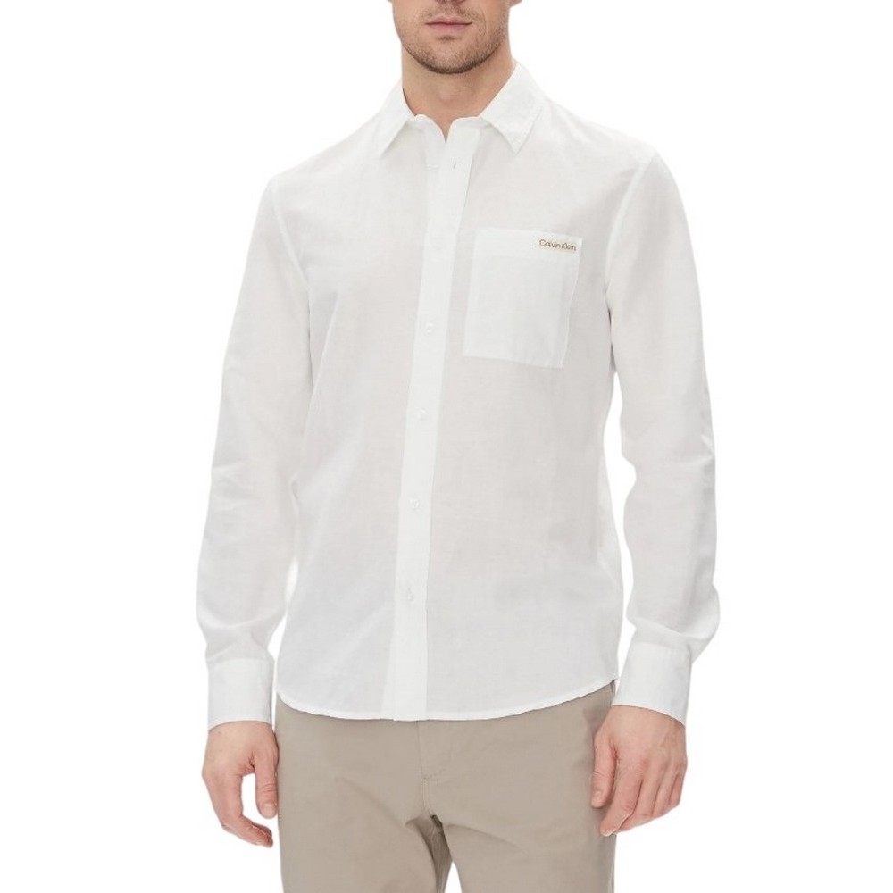 CALVIN KLEIN JEANS LINEN COTTON SHIRT ΠΟΥΚΑΜΙΣΟ ΑΝΔΡΙΚΟ BRIGHT WHITE