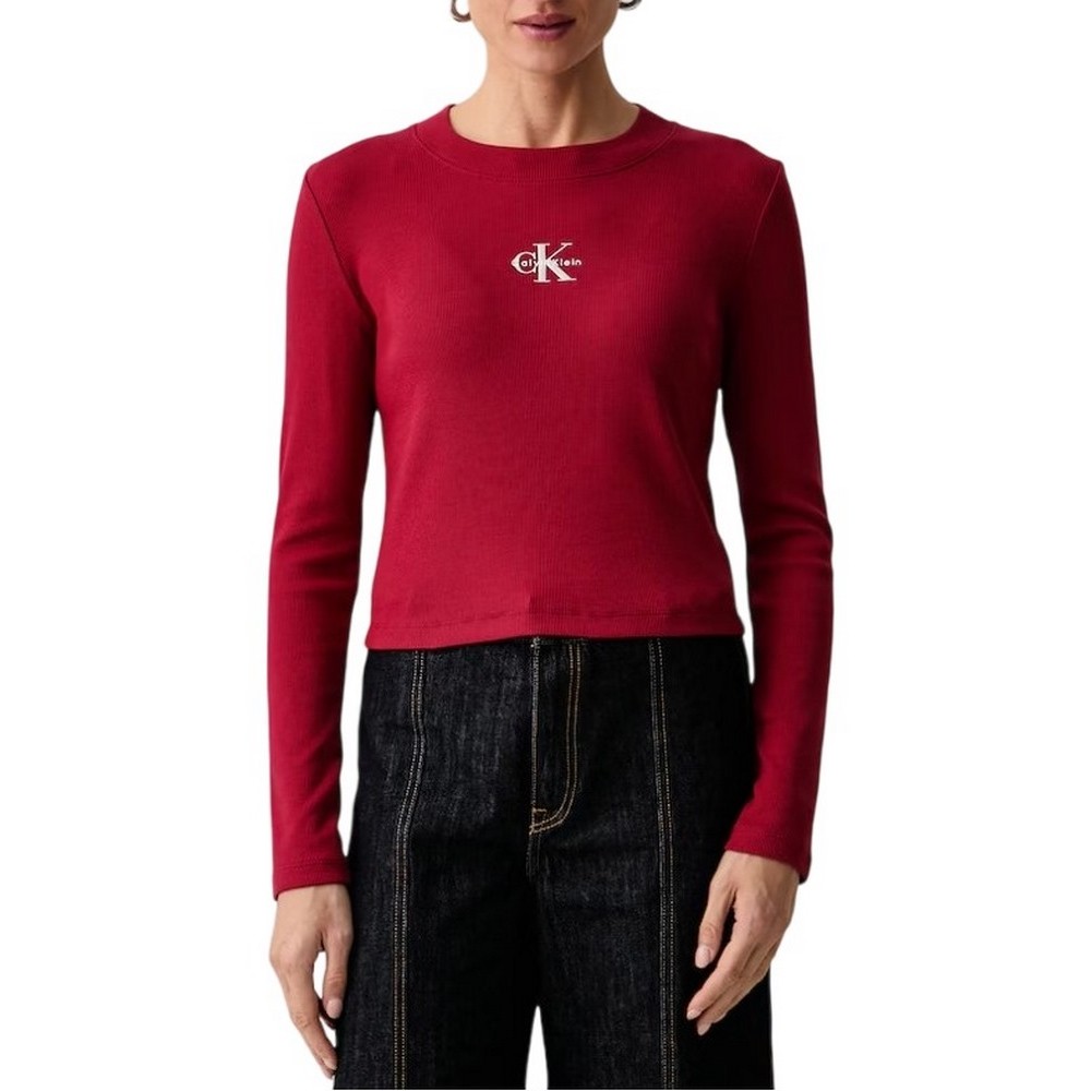 CALVIN KLEIN JEANS A MONOGRAM BABY TEE ΜΠΛΟΥΖΑ ΜΑΚΡΥΜΑΝΙΚΗ ΓΥΝΑΙΚΕΙΑ RED