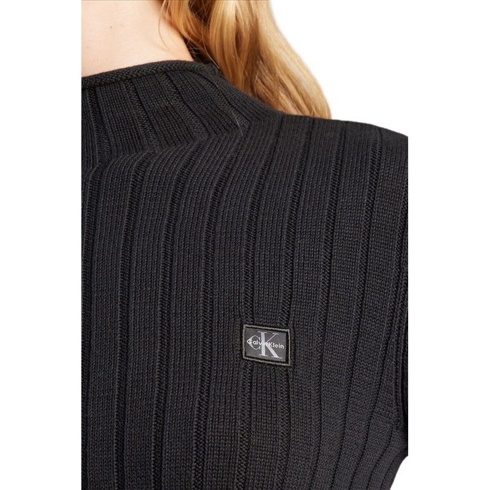 CALVIN KLEIN JEANS WOVEN LABEL TNECK SWEATER ΜΠΛΟΥΖΑ ΠΛΕΚΤΗ ΓΥΝΑΙΚΕΙΑ BLACK