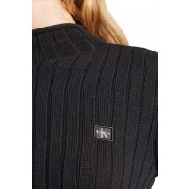 CALVIN KLEIN JEANS WOVEN LABEL TNECK SWEATER ΜΠΛΟΥΖΑ ΠΛΕΚΤΗ ΓΥΝΑΙΚΕΙΑ BLACK