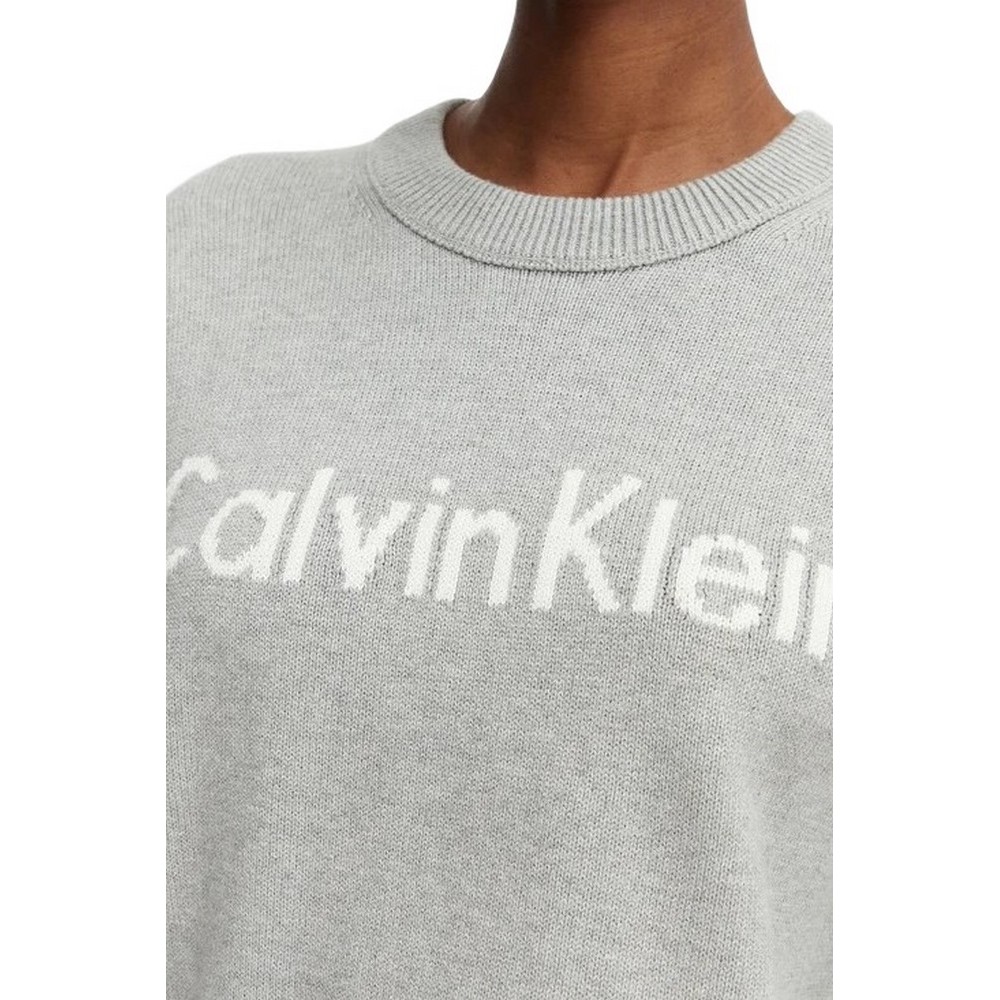 CALVIN KLEIN JEANS CONTRAST LOGO LS SWEATER ΜΠΛΟΥΖΑ ΠΛΕΚΤΗ ΓΥΝΑΙΚΕΙΑ GREY