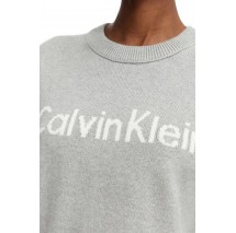 CALVIN KLEIN JEANS CONTRAST LOGO LS SWEATER ΜΠΛΟΥΖΑ ΠΛΕΚΤΗ ΓΥΝΑΙΚΕΙΑ GREY