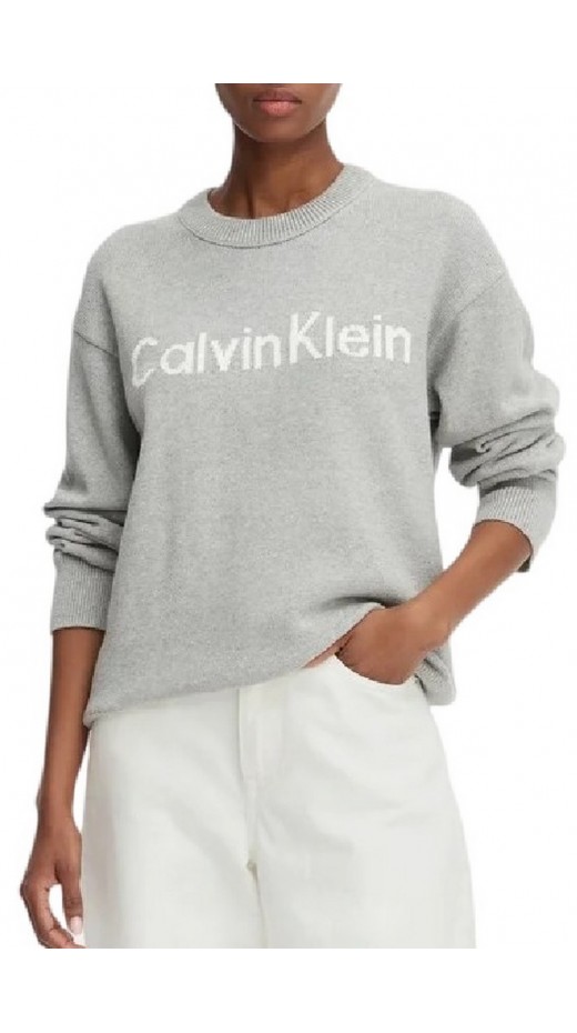CALVIN KLEIN JEANS CONTRAST LOGO LS SWEATER ΜΠΛΟΥΖΑ ΠΛΕΚΤΗ ΓΥΝΑΙΚΕΙΑ GREY
