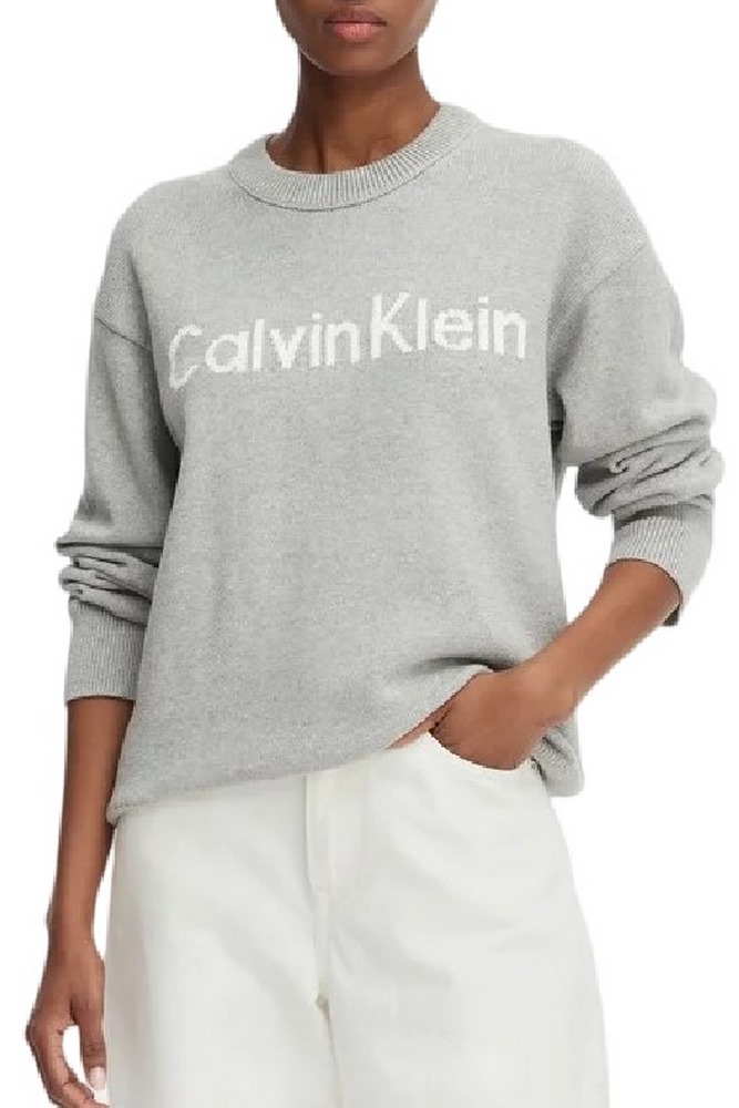 CALVIN KLEIN JEANS CONTRAST LOGO LS SWEATER ΜΠΛΟΥΖΑ ΠΛΕΚΤΗ ΓΥΝΑΙΚΕΙΑ GREY