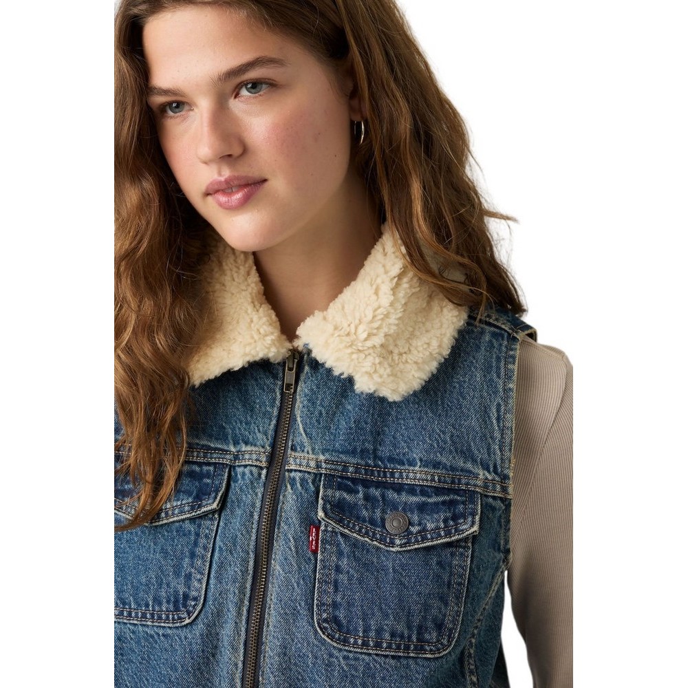 LEVIS TINY SHERPA VEST WORN IN ΓΙΛΕΚΟ ΤΖΙΝ ΓΥΝΑΙΚΕΙΟ MED INDIGO