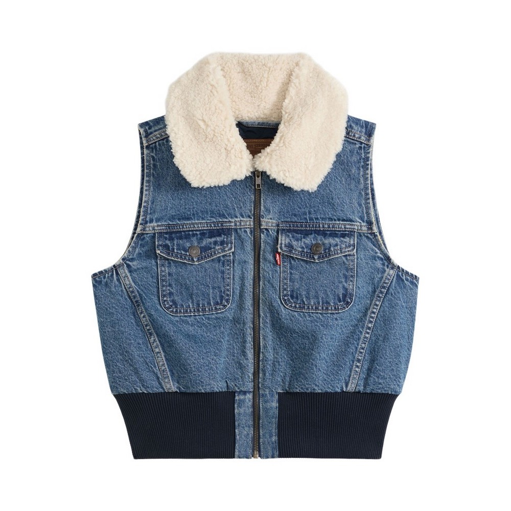 LEVIS TINY SHERPA VEST WORN IN ΓΙΛΕΚΟ ΤΖΙΝ ΓΥΝΑΙΚΕΙΟ MED INDIGO