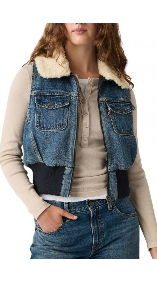 LEVIS TINY SHERPA VEST WORN IN ΓΙΛΕΚΟ ΤΖΙΝ ΓΥΝΑΙΚΕΙΟ MED INDIGO